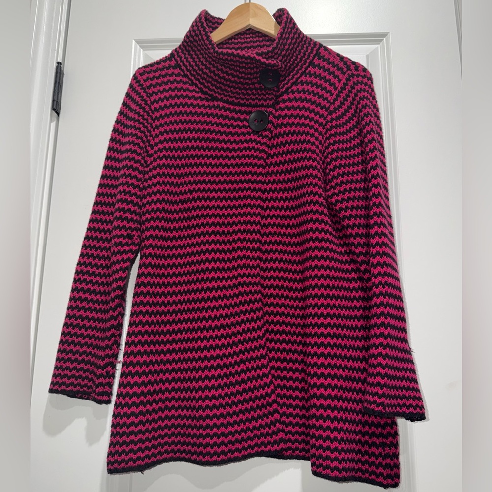 Habitat Black and Pink Knit Wide Neck Asymmetrical Hem Side Button Sweater